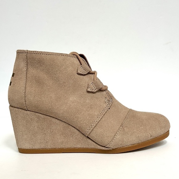 Toms Desert Wedge Lace Up Suede Ankle Boot Tan Brown Heel Shoe, Size 9 - Picture 4 of 16